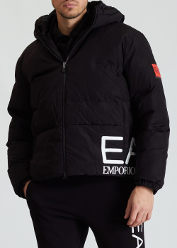 Мужская куртка EA7 Emporio Armani черного цвета с лого, фото